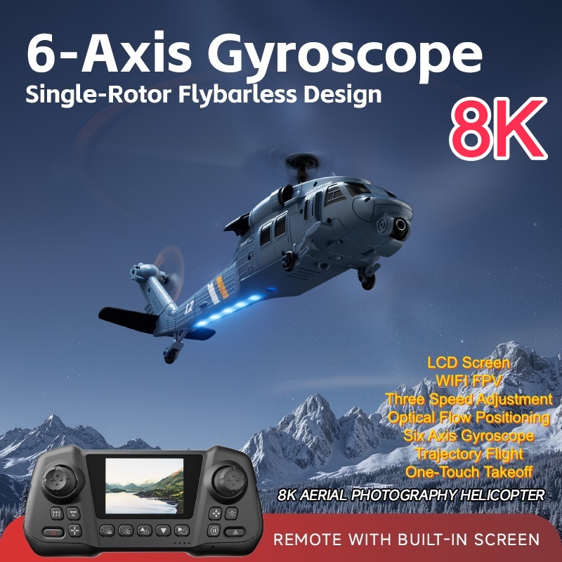 Rc Helicopter Single Rotor - Elicottero Militare Telecomandato con Schermo, Giroscopio