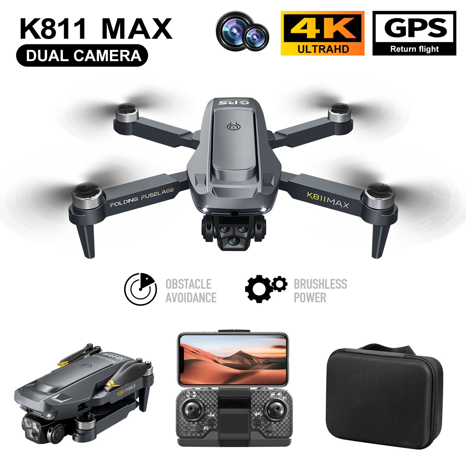 Rc Helicopter Case - Drone quadricottero K811MAX: senza spazzole, GPS,
