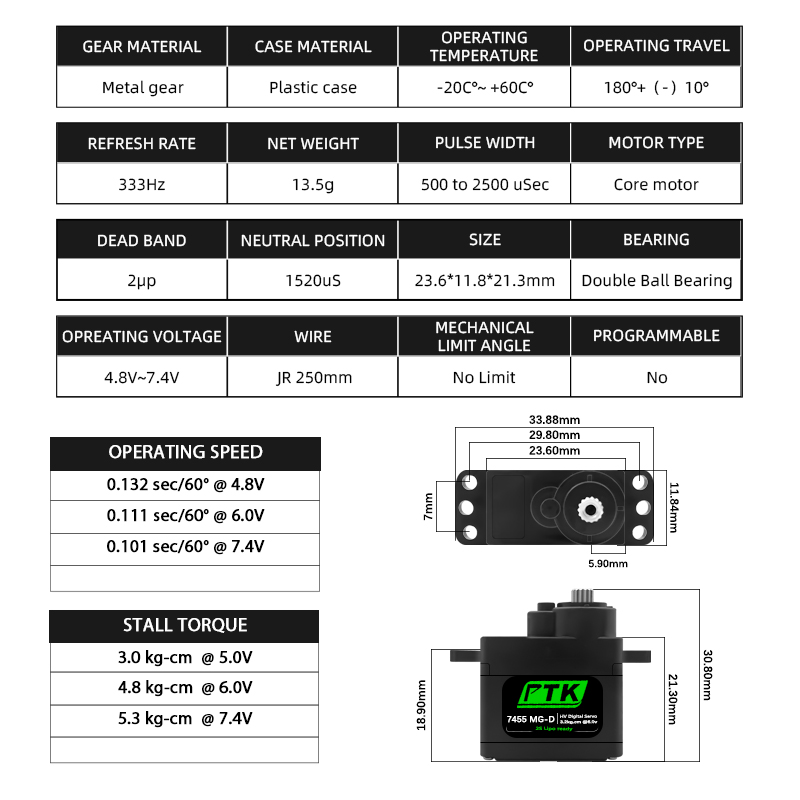 Servo Digitale PTK 7455MG-D 12 - Rc Helicopter Servo recensione e prezzo